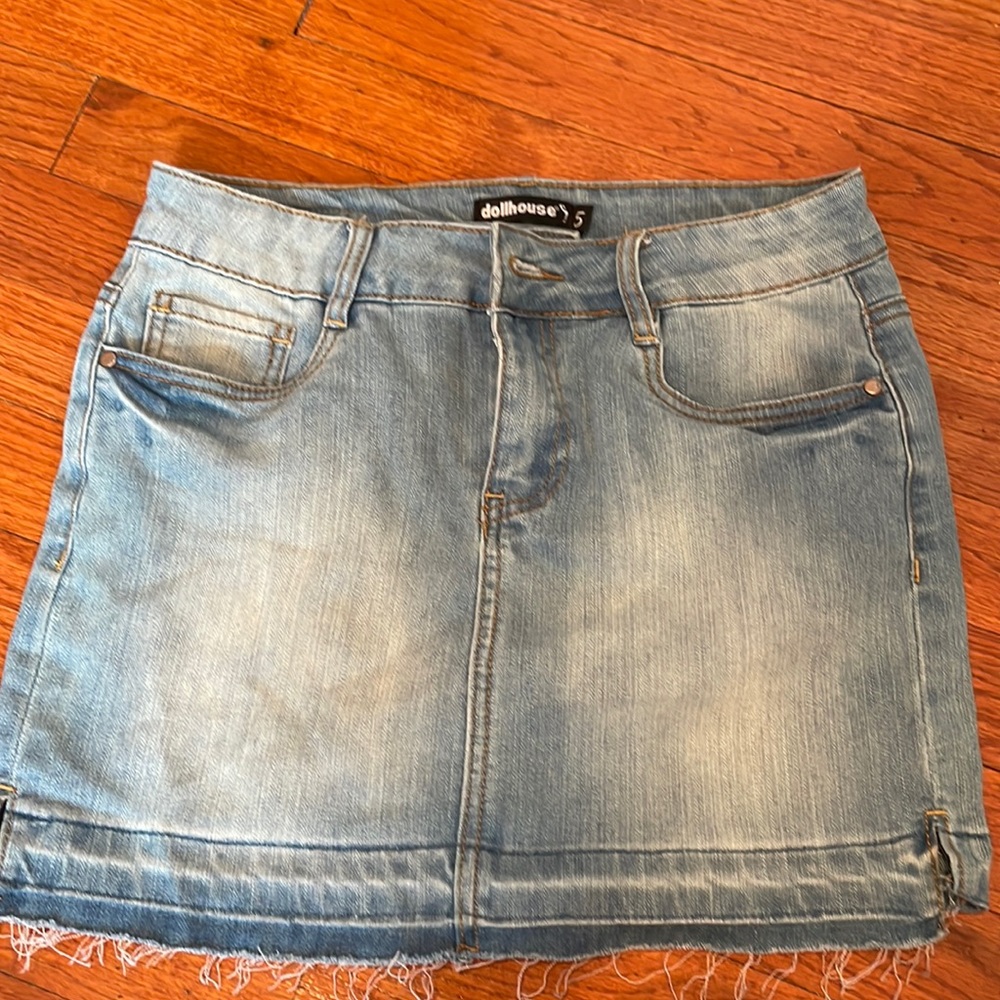 light wash denim skirt
